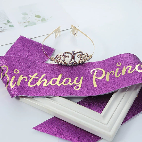 Princess Crystal Crown And Shoulder Strap Set Glitter Cloth Printing
