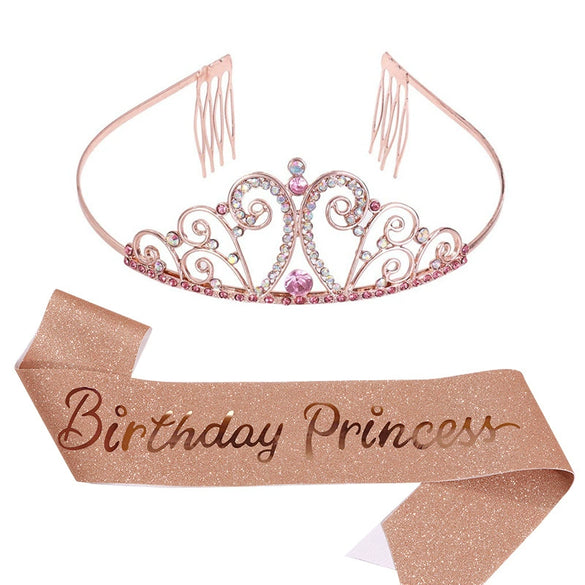 Princess Crystal Crown And Shoulder Strap Set Glitter Cloth Printing