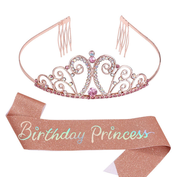 Princess Crystal Crown And Shoulder Strap Set Glitter Cloth Printing