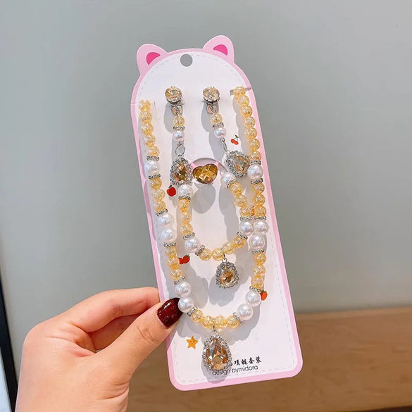 Princess Cute Water Droplets Artificial Crystal Kid'S Bracelets Necklace