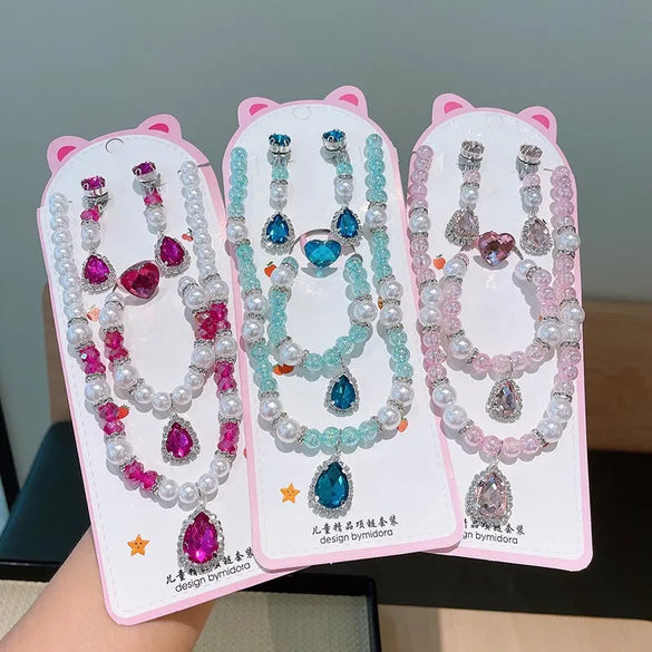 Princess Cute Water Droplets Artificial Crystal Kid'S Bracelets Necklace