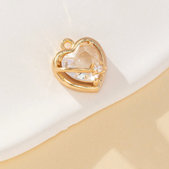 Princess Luxurious Shiny Heart Shape Glass Stone Alloy Wholesale Charms