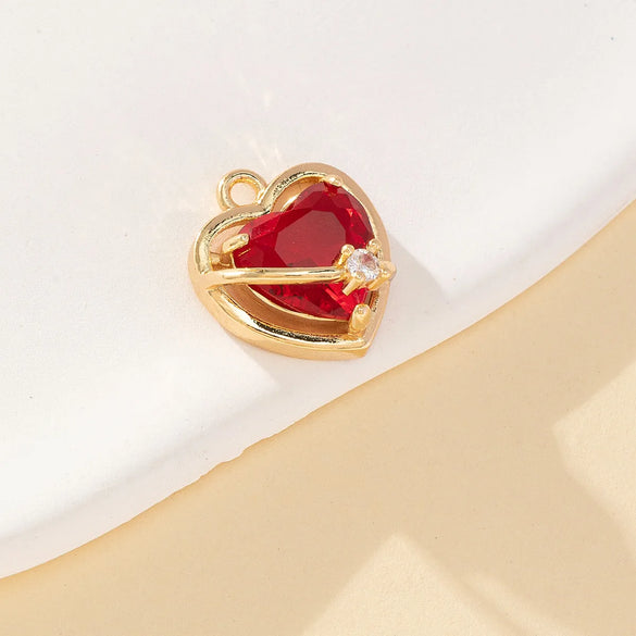 Princess Luxurious Shiny Heart Shape Glass Stone Alloy Wholesale Charms