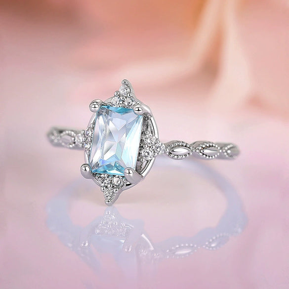 Princess Style Copper Ring With Geometric Design And Zircon Treatment