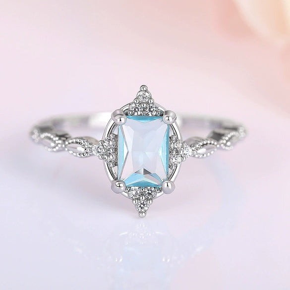 Princess Style Copper Ring With Geometric Design And Zircon Treatment