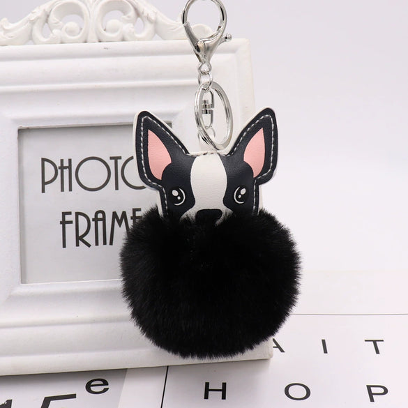 Pu Leather And Plush Puppy Fur Ball Keychain For Car Pendant And Promotional Gifts