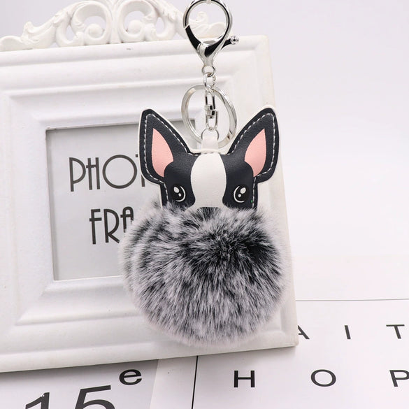 Pu Leather And Plush Puppy Fur Ball Keychain For Car Pendant And Promotional Gifts