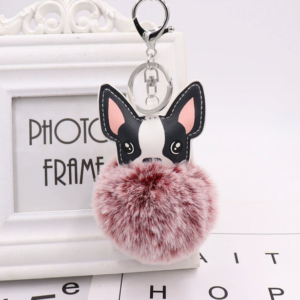 Pu Leather And Plush Puppy Fur Ball Keychain For Car Pendant And Promotional Gifts