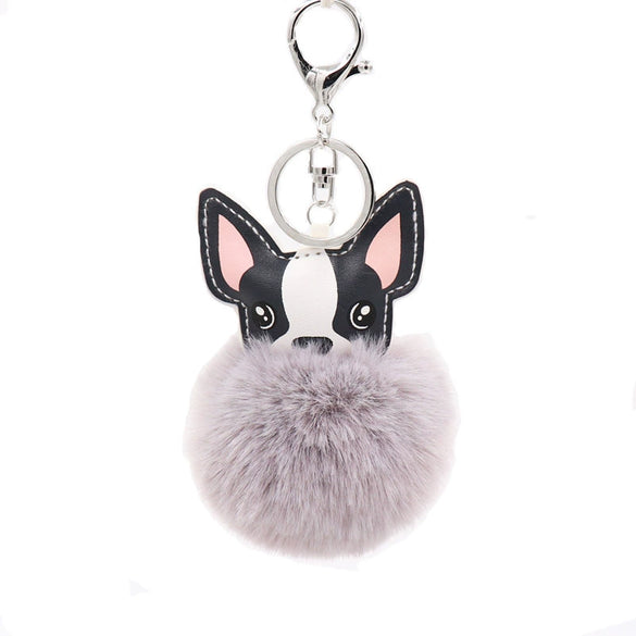 Pu Leather And Plush Puppy Fur Ball Keychain For Car Pendant And Promotional Gifts