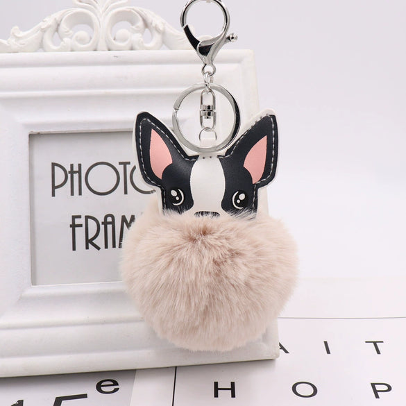Pu Leather And Plush Puppy Fur Ball Keychain For Car Pendant And Promotional Gifts