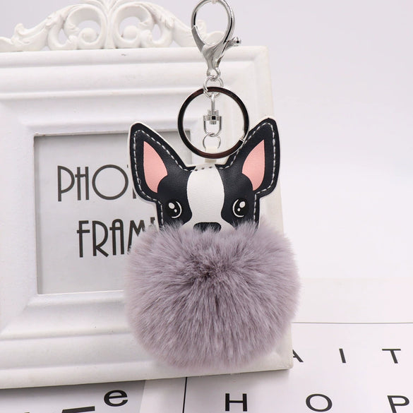 Pu Leather And Plush Puppy Fur Ball Keychain For Car Pendant And Promotional Gifts