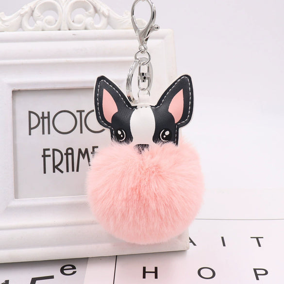 Pu Leather And Plush Puppy Fur Ball Keychain For Car Pendant And Promotional Gifts