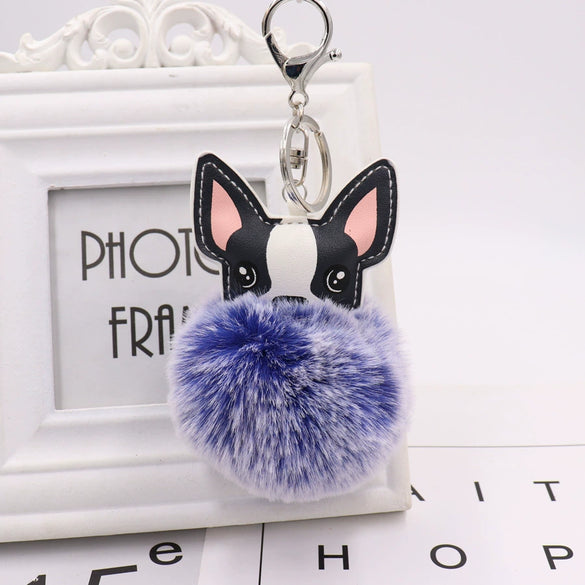Pu Leather And Plush Puppy Fur Ball Keychain For Car Pendant And Promotional Gifts