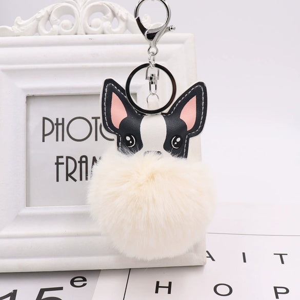 Pu Leather And Plush Puppy Fur Ball Keychain For Car Pendant And Promotional Gifts