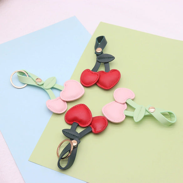 Pu Leather Cherry Keychain Pendant Pastoral Style For Men And Women