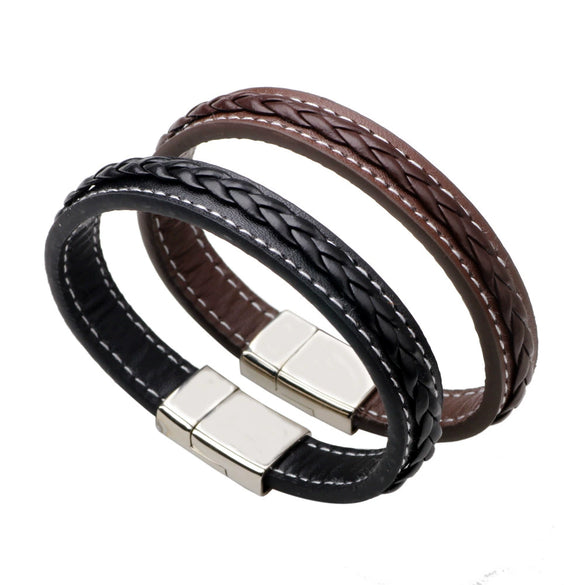 Pu Leather Woven Bracelet Men's Classic Punk Style Drop Shape