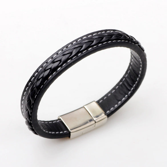 Pu Leather Woven Bracelet Men's Classic Punk Style Drop Shape