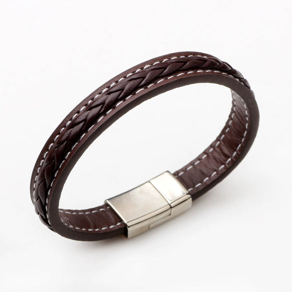 Pu Leather Woven Bracelet Men's Classic Punk Style Drop Shape