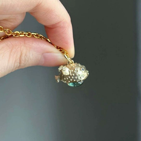 Puffer Pendant Natural Stone Necklace Copper O Shaped Chain Vintage Animals Zodiac Signs Electroplated