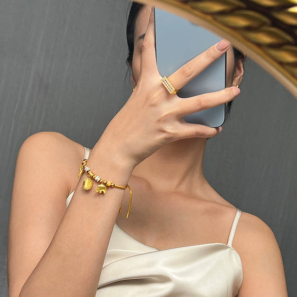 Pullout Buckle Jewelry Multielement Pendant 316L Stainless Steel Goldplated Geometric Bracelet