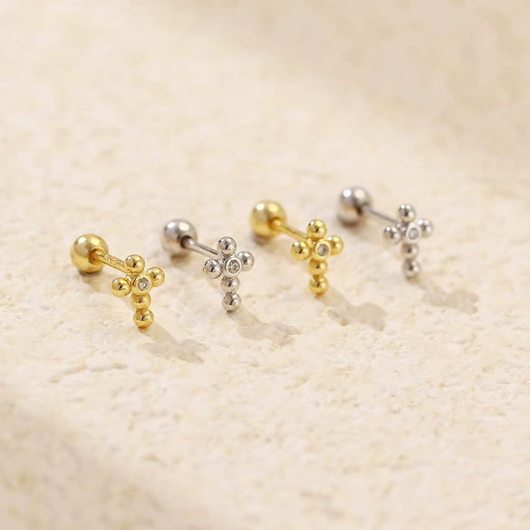 Puncture Earrings S925 Silver Ins Cross Diamond Thread Ear Jewelry Electroplated For Women