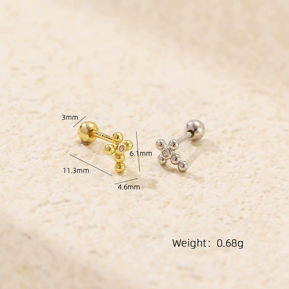 Puncture Earrings S925 Silver Ins Cross Diamond Thread Ear Jewelry Electroplated For Women