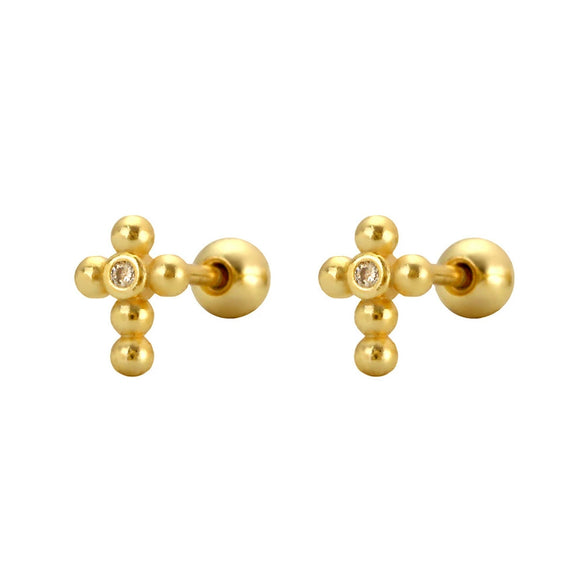 Puncture Earrings S925 Silver Ins Cross Diamond Thread Ear Jewelry Electroplated For Women