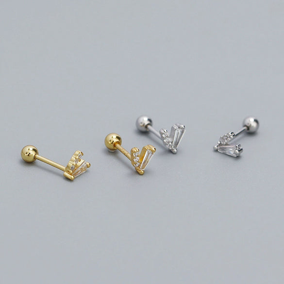 Puncture Earrings 925 Silver Geometric Electroplating Vshaped Screw Ear Nail