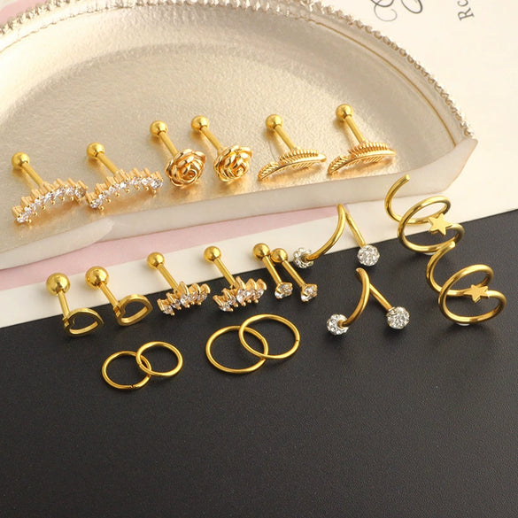 Puncture Jewelry Set Stainless Steel Star Fashion Earrings Ear Clip Ear Nail Cartilage Ear Bone