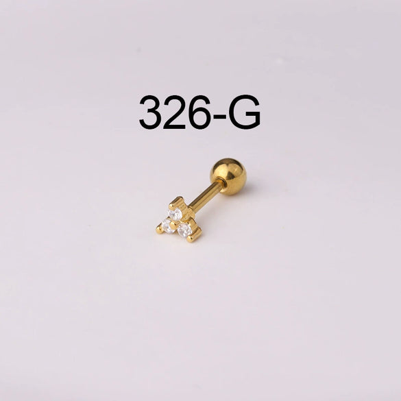Puncture Jewelry Stainless Steel Ear Nail With Flower Pattern Electroplated