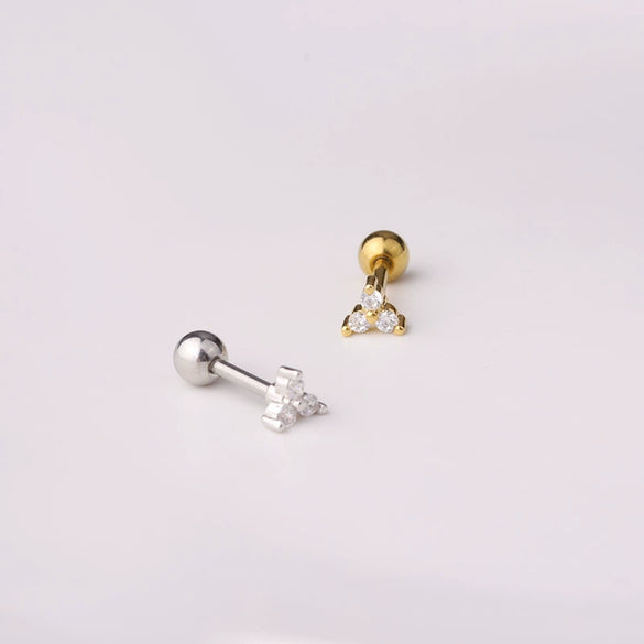 Puncture Jewelry Stainless Steel Ear Nail With Flower Pattern Electroplated