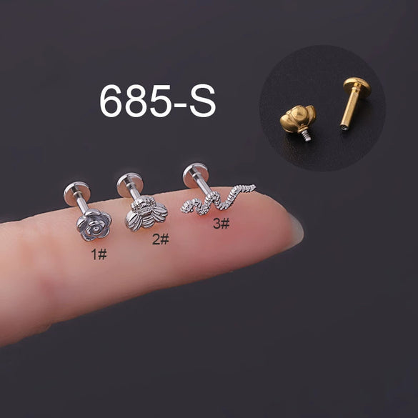 Puncture Jewelry Stainless Steel Flower Insect Snake Shape Electroplated For Women