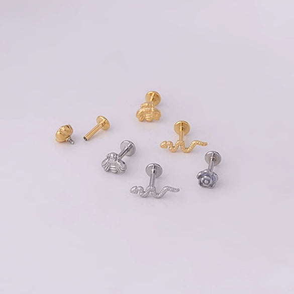 Puncture Jewelry Stainless Steel Flower Insect Snake Shape Electroplated For Women