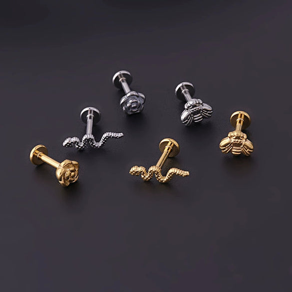 Puncture Jewelry Stainless Steel Flower Insect Snake Shape Electroplated For Women
