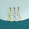 Puncture Jewelry Stainless Steel Geometric Belly Button Ring With Electroplating Treatment And Simple Style Plant Flowers Pattern
