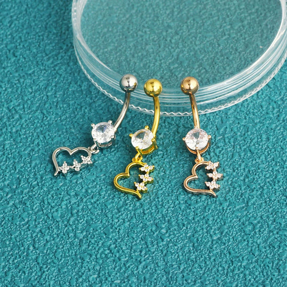 Puncture Jewelry Stainless Steel Geometric Belly Button Ring With Electroplating Treatment And Simple Style Plant Flowers Pattern
