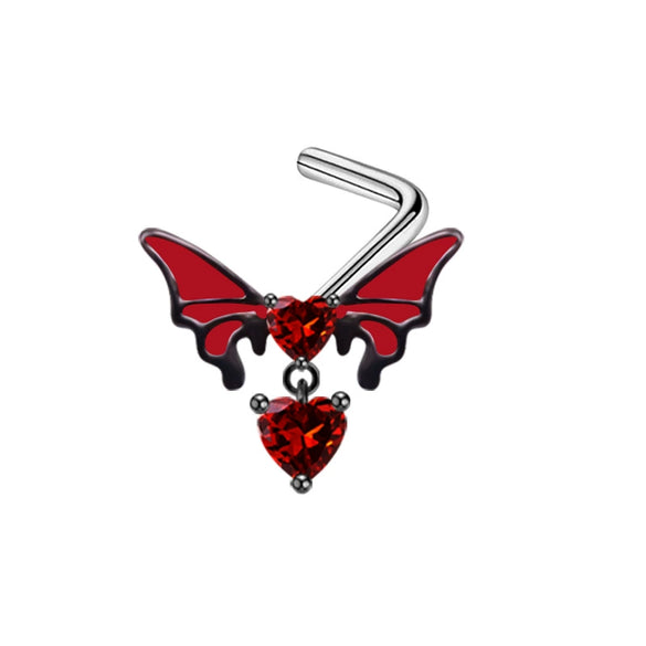 Puncture Jewelry Stainless Steel Heartshaped Electroplated Belly Button Ring Bat Chest Ring Nose Nail Ear Bone Nail
