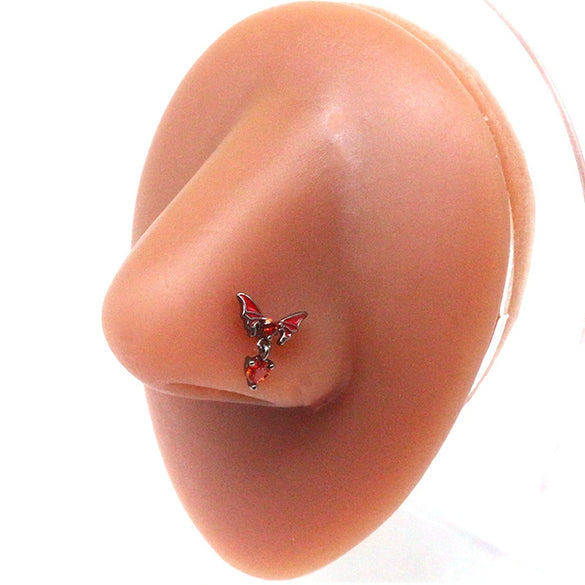 Puncture Jewelry Stainless Steel Heartshaped Electroplated Belly Button Ring Bat Chest Ring Nose Nail Ear Bone Nail