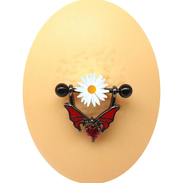 Puncture Jewelry Stainless Steel Heartshaped Electroplated Belly Button Ring Bat Chest Ring Nose Nail Ear Bone Nail