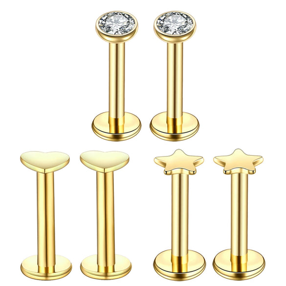 Puncture Jewelry Stainless Steel Heartshaped Lip Nail With Zircon And Electroplating Treatment