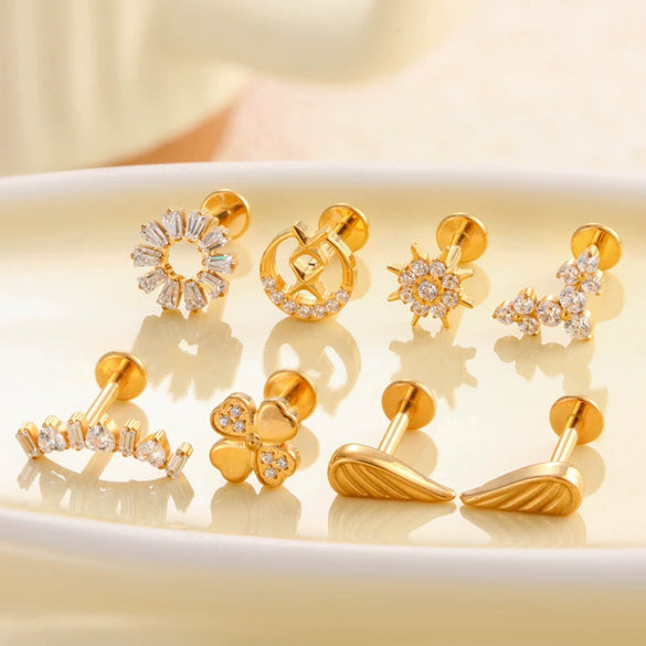 Puncture Jewelry Titanium Alloy Flower Style Electroplated For Women