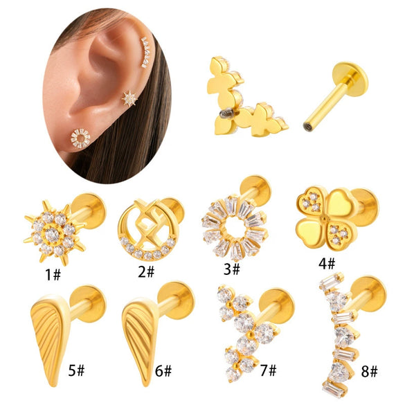 Puncture Jewelry Titanium Alloy Flower Style Electroplated For Women