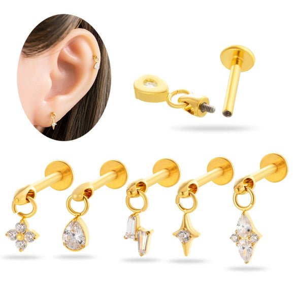 Puncture Jewelry Titanium Alloy Water Drop Shape Zircon Pendant With Inner Teeth Screw Rod Electroplated For Women