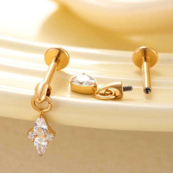 Puncture Jewelry Titanium Alloy Water Drop Shape Zircon Pendant With Inner Teeth Screw Rod Electroplated For Women