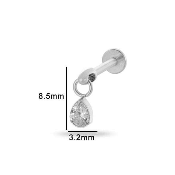Puncture Jewelry Titanium Alloy Water Drop Shape Zircon Pendant With Inner Teeth Screw Rod Electroplated For Women