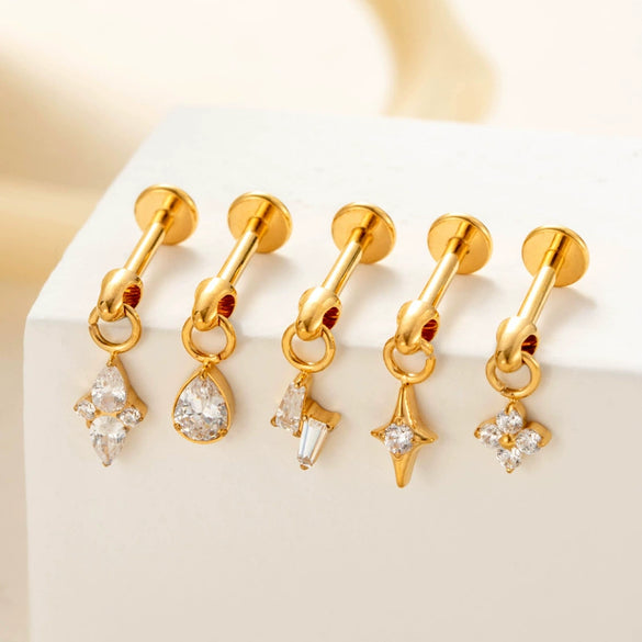 Puncture Jewelry Titanium Alloy Water Drop Shape Zircon Pendant With Inner Teeth Screw Rod Electroplated For Women