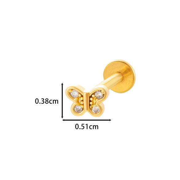 Puncture Ornaments Stainless Steel Copper Zircon Love Butterfly Bow Tie Electroplated For Women