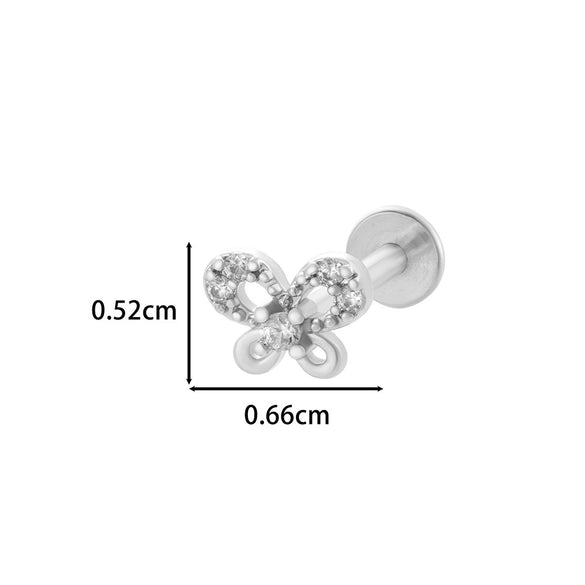 Puncture Ornaments Stainless Steel Copper Zircon Love Butterfly Bow Tie Electroplated For Women