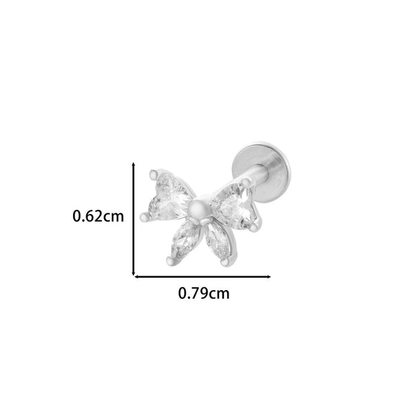 Puncture Ornaments Stainless Steel Copper Zircon Love Butterfly Bow Tie Electroplated For Women