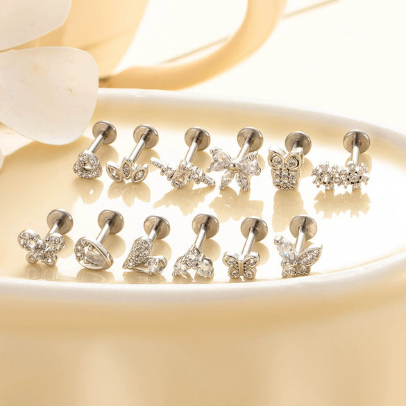Puncture Ornaments Stainless Steel Copper Zircon Love Butterfly Bow Tie Electroplated For Women